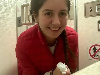 Exclusive masturbation in an airplane lavatory with Katty West